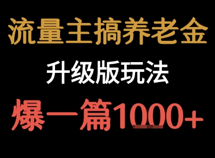 流量主之养老金升级版玩法  爆一篇收益1k+-创新社-资源网-最新项目分享网站