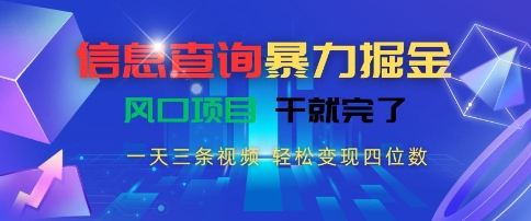 信息查询暴力掘金，一天三条视频，轻松变现四位数，风口项目干就完了【揭秘】-创新社-资源网-最新项目分享网站