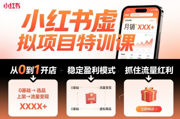 小红书虚拟项目特训课,帮你从0到1打造稳定盈利的店铺,抓住流量红利(更新9月)-创新社-资源网-最新项目分享网站