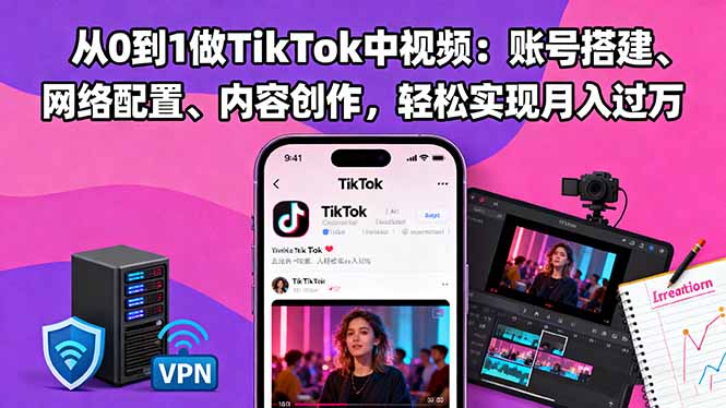 从0到1做TikTok中视频：账号搭建、网络配置、内容创作，轻松实现月入过万-创新社-资源网-最新项目分享网站