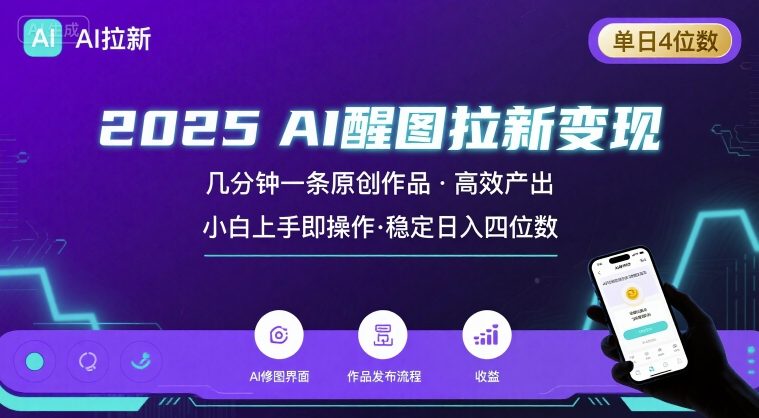 2025最强AI醒图拉新，几分钟一条原创作品，单日收入4位数，小白也能上手操作-创新社-资源网-最新项目分享网站