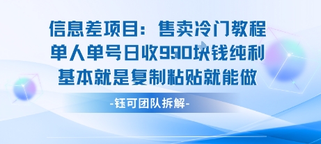 信息差项目：售卖冷门教程单人单号日收9张纯利基本就是复制粘贴就能做-创新社-资源网-最新项目分享网站