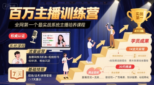 百万主播训练营，全网第一个最实战系统主播培养课程-创新社-资源网-最新项目分享网站