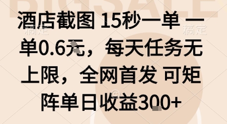 酒店截图15秒一单，一单0.6米，每天任务无上限，全网首发可矩阵单日收益3张【揭秘】-创新社-资源网-最新项目分享网站