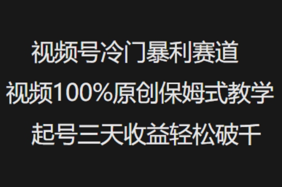 视频号冷门暴利赛道视频100%原创保姆式教学起号三天收益轻松破千-创新社-资源网-最新项目分享网站