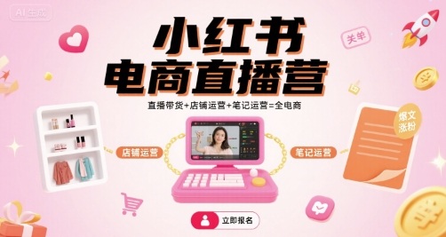 小红书电商直播营，直播带货+店铺运营+笔记运营=全电商-创新社-资源网-最新项目分享网站