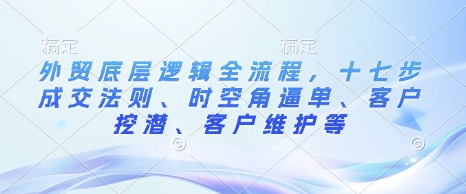 外贸底层逻辑全流程，十七步成交法则、时空角逼单、客户挖潜、客户维护等-创新社-资源网-最新项目分享网站