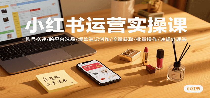小红书运营实操课，账号搭建/跨平台选品/爆款笔记创作/流量获取/批量操作/违规处理等-创新社-资源网-最新项目分享网站