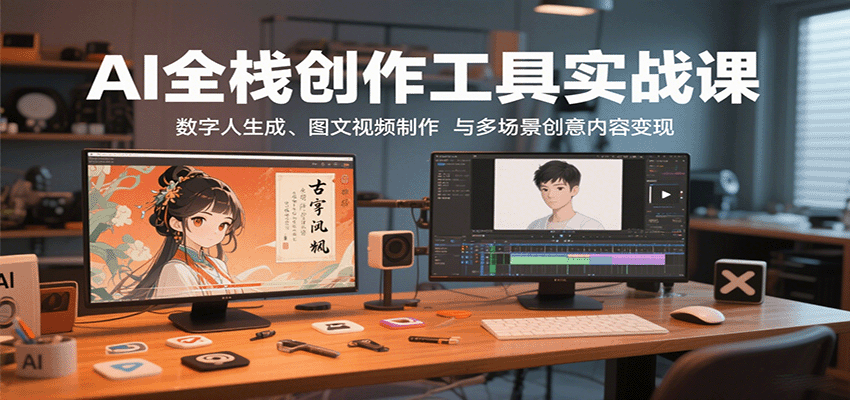 AI全栈创作工具实战课：数字人生成、图文视频制作与多场景创意内容变现-创新社-资源网-最新项目分享网站