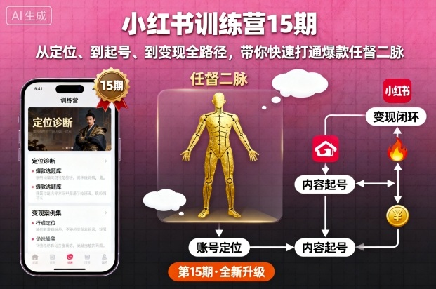小红书训练营15期，从定位、到起号、到变现全路径，带你快速打通爆款任督二脉-创新社-资源网-最新项目分享网站