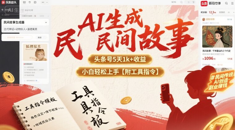 AI生成民间故事，头条号5天1k+，小白轻松上手【附工具指令】-创新社-资源网-最新项目分享网站