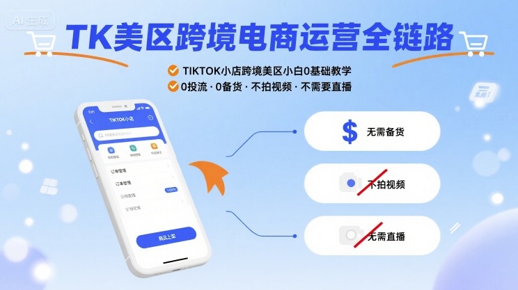 TK美区跨境电商运营全链路，TIKTOK小店跨境美区小白0基础教学，0投流0备货不拍视频不需要直播-创新社-资源网-最新项目分享网站
