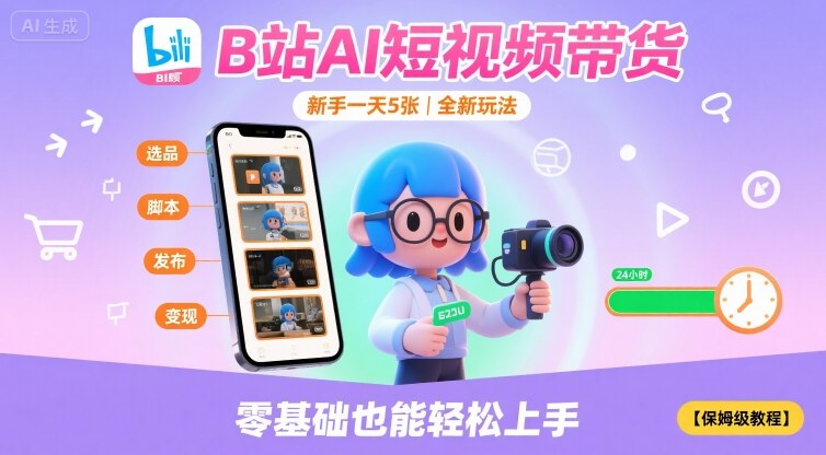 B站AI短视频带货，新手一天5张，全新玩法【保姆级教程】-创新社-资源网-最新项目分享网站