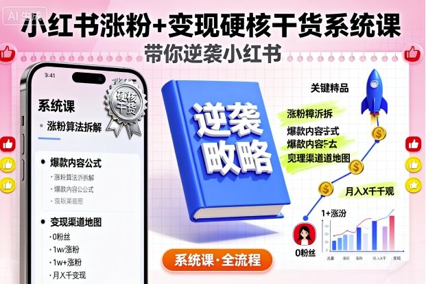 小红书涨粉+变现硬核干货系统课，带你逆袭小红书-创新社-资源网-最新项目分享网站