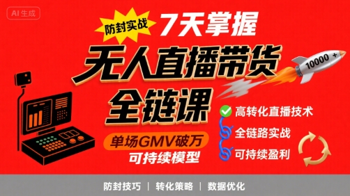 无人直播带货全链防封实战课，7天掌握高转化直播技术，实现单场GMV破万可持续模型-创新社-资源网-最新项目分享网站