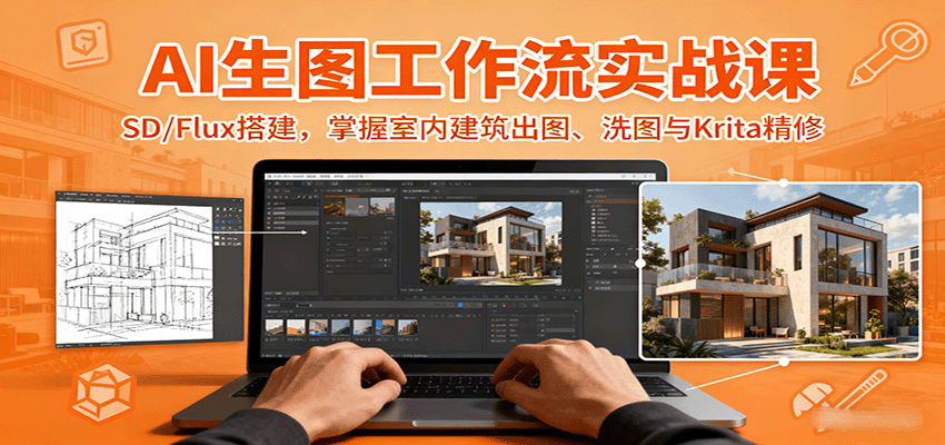 AI生图工作流实战课：SD/Flux搭建，掌握室内建筑出图、洗图与Krita精修-创新社-资源网-最新项目分享网站