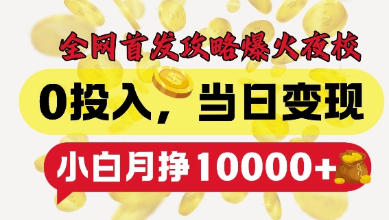 全网首发爆火夜校，0投入，当日变现，小白轻松月入1w+【揭秘】-创新社-资源网-最新项目分享网站