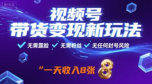 视频号带货变现新玩法，无需露脸，无需粉丝，无任何封号风险，一天收益8张【揭秘】-创新社-资源网-最新项目分享网站