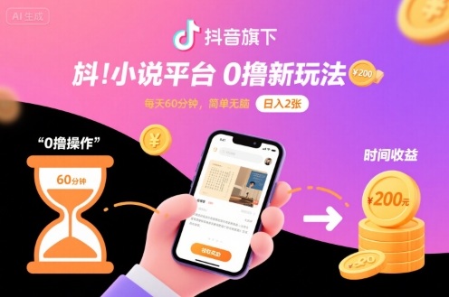 抖音旗下小说平台0撸新玩法，每天挂G60分钟，简单无脑，日入2张【揭秘】-创新社-资源网-最新项目分享网站