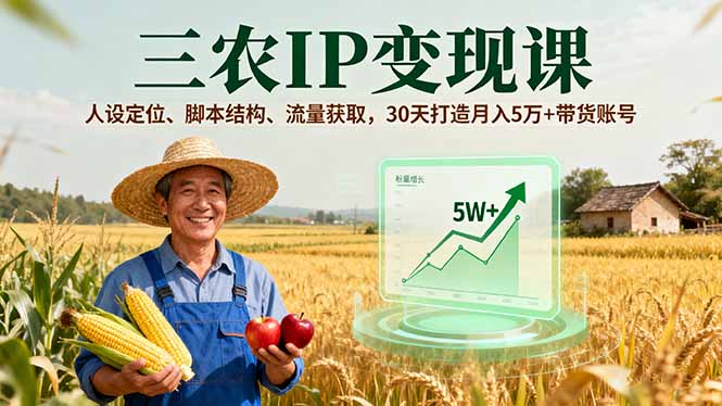 三农IP变现课，人设定位、脚本结构、流量获取，30天打造月入5万+带货账号-创新社-资源网-最新项目分享网站