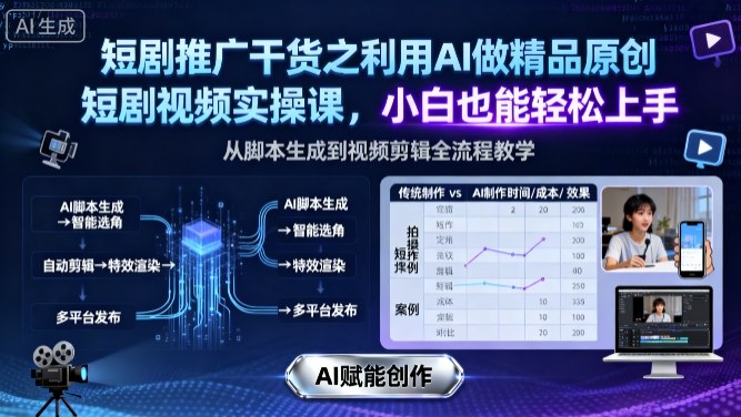 短剧推广干货之利用AI做精品原创短剧视频实操课,小白也能轻松上手-创新社-资源网-最新项目分享网站