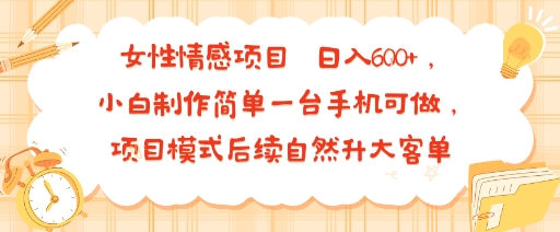 女性情感项目 小白制作简单一台手机可做 项目模式后续自然升大客单 日入6张-创新社-资源网-最新项目分享网站