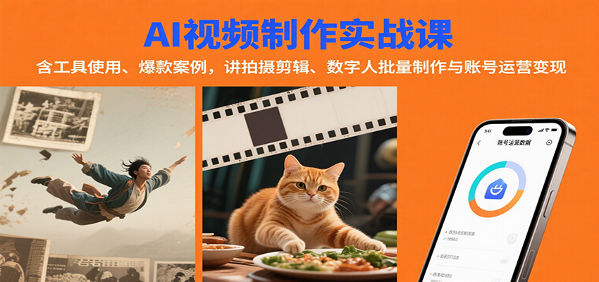 AI视频制作实战：含工具使用、爆款案例，讲拍摄剪辑、数字人批量制作与账号运营变现-创新社-资源网-最新项目分享网站