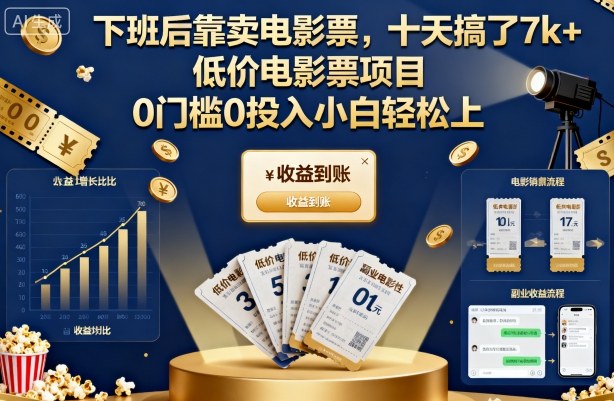 下班后靠卖电影票,十天搞了7k+,低价电影票项目,0门槛0投入小白轻松上手【揭秘】-创新社-资源网-最新项目分享网站