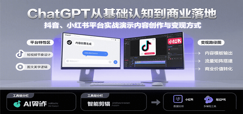 ChatGPT从基础认知到商业落地，实战演示抖音、小红书等平台的内容创作与变现-创新社-资源网-最新项目分享网站