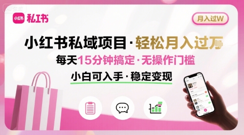 小红书私域项目 月入过W非常轻松 每天15分钟即可搞定，无任何操作门槛，小白可入手-创新社-资源网-最新项目分享网站