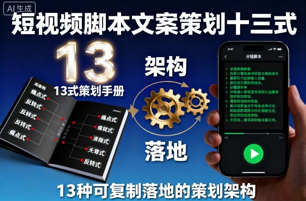 短视频脚本文案策划十三式，13种可复制落地的策划架构-创新社-资源网-最新项目分享网站