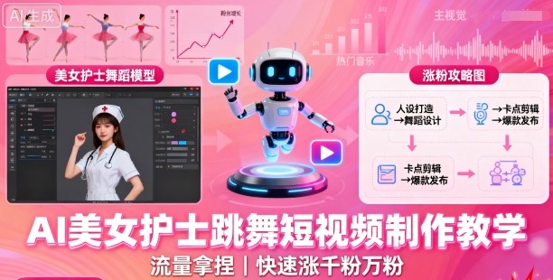 AI美女护士跳舞短视频制作教学，流量拿捏，快速涨千粉万粉【提示词+视频教程】-创新社-资源网-最新项目分享网站