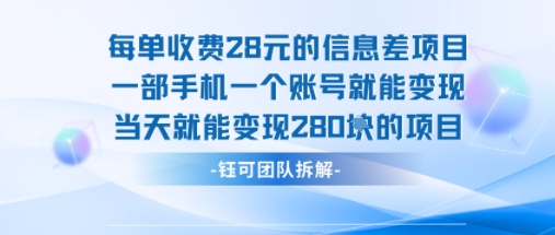 每单收费28米的项目单日能变现280左右 一部手机一个账号就能变现-创新社-资源网-最新项目分享网站