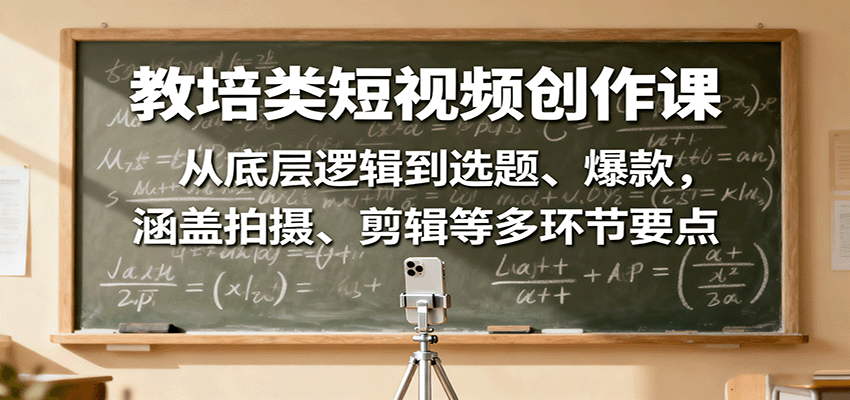 教培类短视频创作课:从底层逻辑到选题、爆款,涵盖拍摄、剪辑等多环节要点-创新社-资源网-最新项目分享网站