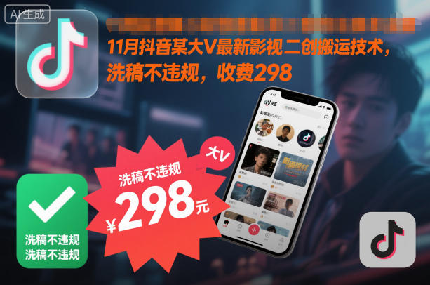 11月抖音某大V最新影视二创搬运技术,洗稿不违规,收费298-创新社-资源网-最新项目分享网站