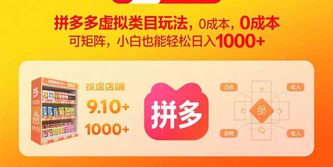 拼多多虚拟类目玩法，0成本，可矩阵，小白也能轻松日入1000+-创新社-资源网-最新项目分享网站