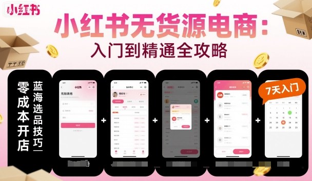小红书无货源电商,入门到精通,开店+选品+笔记+剪辑+赛道+内容-创新社-资源网-最新项目分享网站