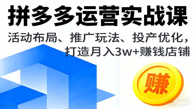 拼多多运营实战课，活动布局、推广玩法、投产优化，打造月入3w+赚钱店铺-创新社-资源网-最新项目分享网站