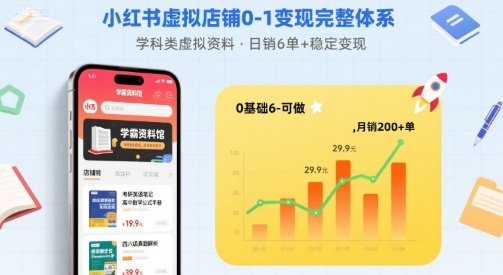 小红书虚拟店铺0-1变现完整体系：卖学科类虚拟资料，一天6张+，很稳定【已完结】-创新社-资源网-最新项目分享网站