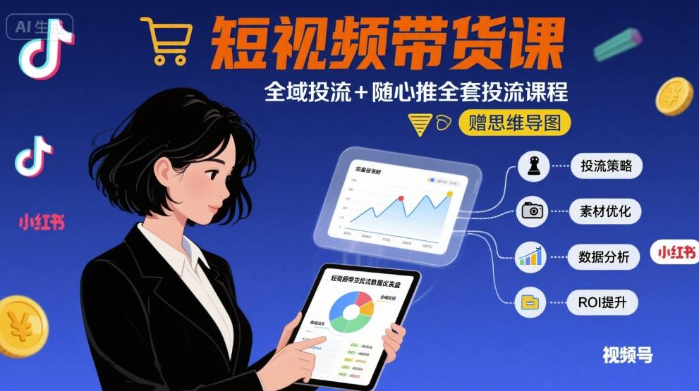 最新短视频带货课，全域投流+随心推全套投流课程+思维导图-创新社-资源网-最新项目分享网站