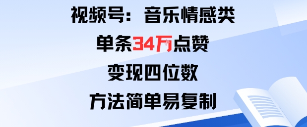 视频号分成计划新玩法：音乐情感类单条34W点赞，变现四位数，方法简单易复制-创新社-资源网-最新项目分享网站