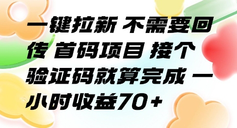 一键拉新 不需要回传 首码项目 接个验证码就算完成 一小时收益70+【揭秘】-创新社-资源网-最新项目分享网站