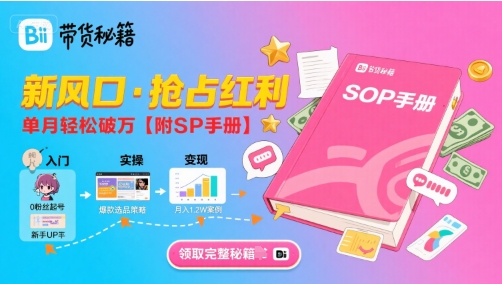 B站哔哩哔哩带货秘籍，新风口，抢占红利，单月轻松破万【附SOP手册】-创新社-资源网-最新项目分享网站