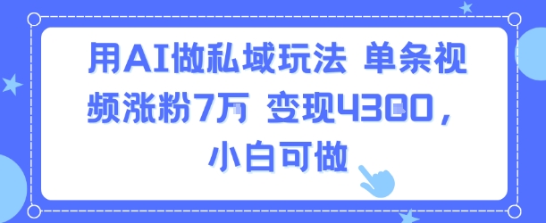 用AI做私域玩法，单条视频涨粉7W变现4.3k，小白可做-创新社-资源网-最新项目分享网站