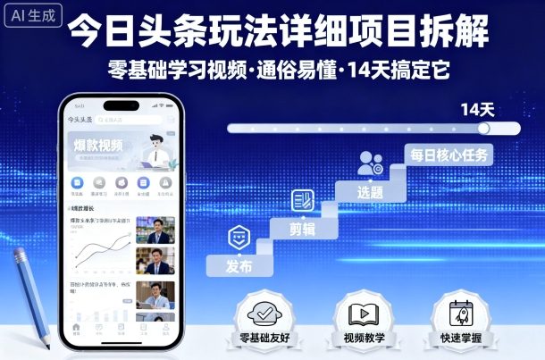 今日头条玩法详细项目拆解，零基础学习视频 通俗易懂 14天搞定它-创新社-资源网-最新项目分享网站