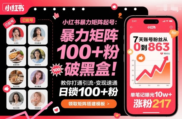 小红书暴力矩阵起号,教你打通引流-变现速通,日锁100+粉,破流量黑盒-创新社-资源网-最新项目分享网站