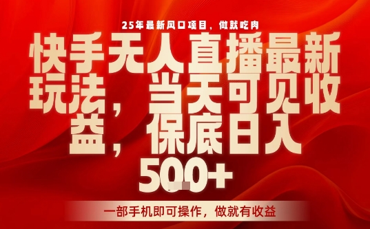 25年最新风口项目,快手无人直播,当天做当天出收益,不违规,一部手机即可操作,保底日入5张+【揭秘】-创新社-资源网-最新项目分享网站