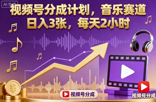 视频号分成计划,音乐赛道,日入3张,每天2小时-创新社-资源网-最新项目分享网站