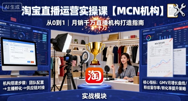淘宝直播运营实操课【MCN机构】，从0到1做一家月销千W的直播机构-创新社-资源网-最新项目分享网站