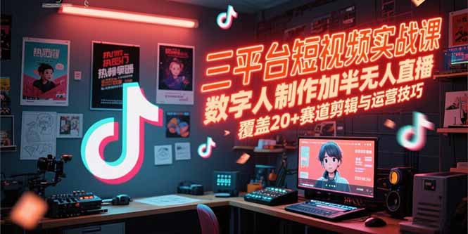 三平台短视频实战课，数字人制作加半无人直播，覆盖20+赛道剪辑与运营技巧-创新社-资源网-最新项目分享网站